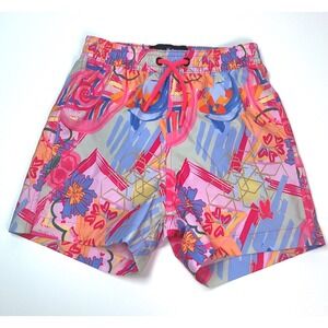 Psycho Bunny Boys Swim Trunks Abstract Print Pink Blue Drawstring Size 4XXS